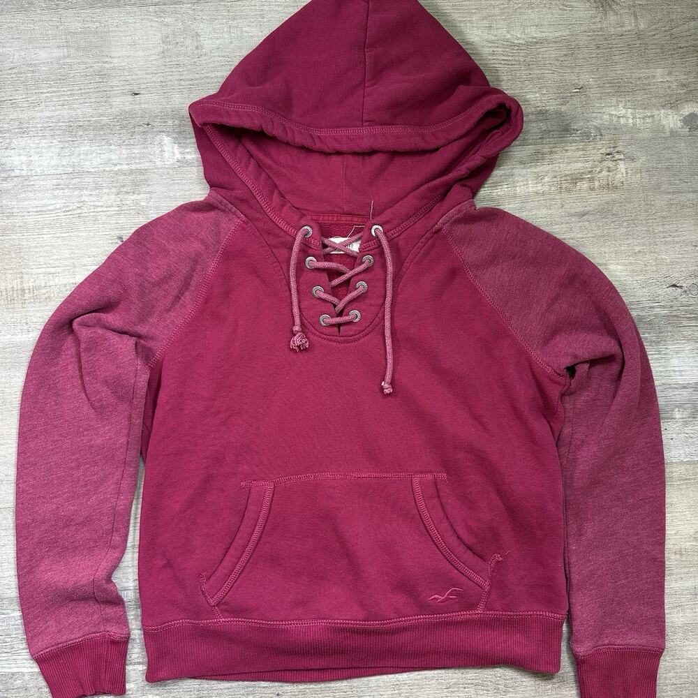 Hollister Women's Pink L Pullover Hoodie Lace Up Long Sleeve